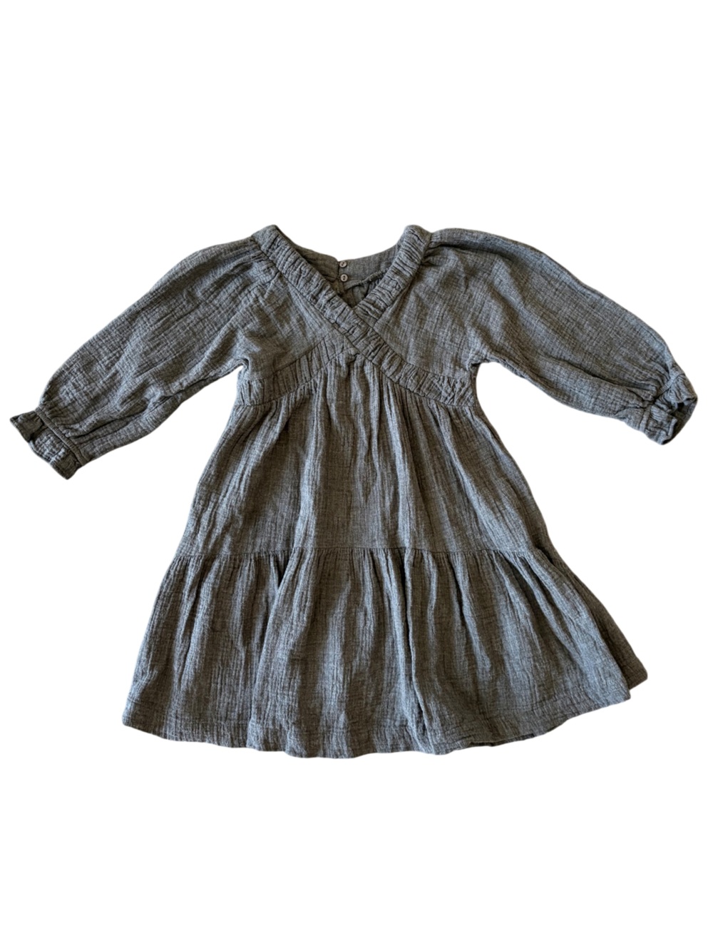 Zara Girls’ Cotton Tiered Grey Long Sleeve Dress Size 7